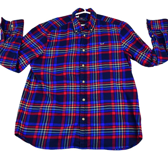Vineyard Vines Shirt Men's Large Blue Plaid Button Down Long Sleeve - Picture 1 of 8
